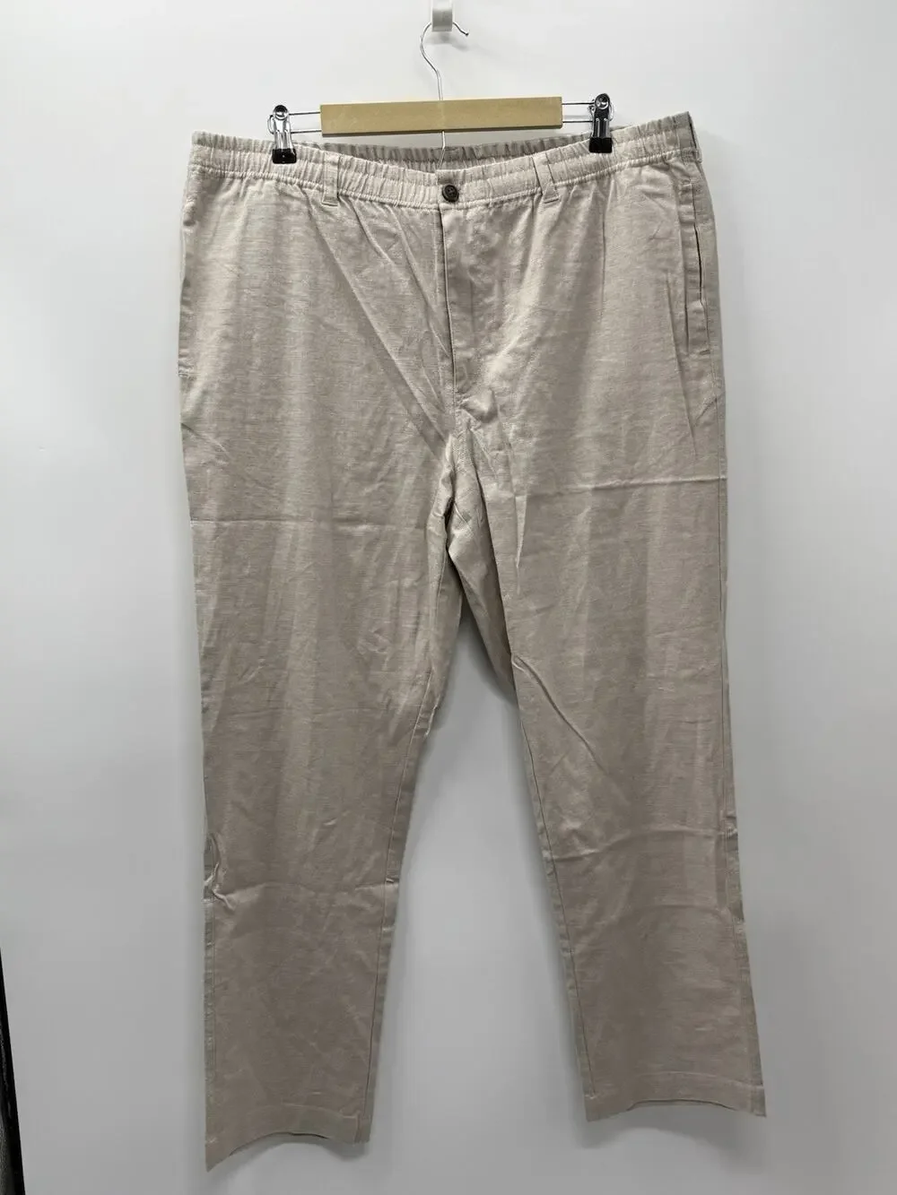 28 Palms Mens XL Linen Blend Pants Elastic Waist Beige Straight Leg 30x29